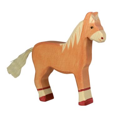 Holztier Pferd Hellbraun stehend 80033