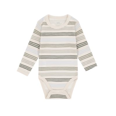 Long-sleeved bodysuit wool-bamboo striped