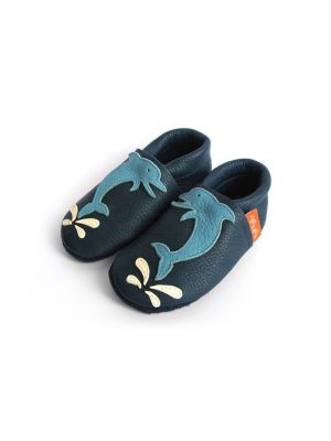 Lederschuhe / Delfin blau